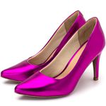 Sapato Scarpin Pink Metalizado Salto Alto em Napa