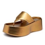 Tamanco Feminino Flat Plataforma Bronze