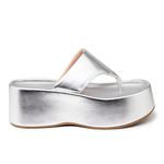 Tamanco Feminino Flat Plataforma Prata Velho