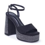 Sandália Feminina Meia Pata Salto Grosso Suede Preto
