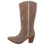 Bota Feminina Western Cano Longo com Bordado Camurça Taupe