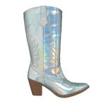 Bota Feminina Western Cano Longo Napa Holográfica Prata