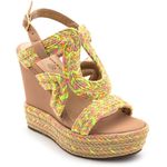 Sandália Feminina Anabela Napa Nude E Corda Amarelo Neon