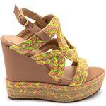 Sandália Feminina Anabela Napa Nude E Corda Amarelo Neon