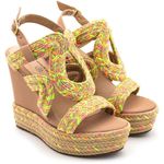 Sandália Feminina Anabela Napa Nude E Corda Amarelo Neon
