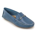 Mocassim Feminino Couro Legítimo Azul