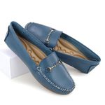 Mocassim Feminino Couro Legítimo Azul