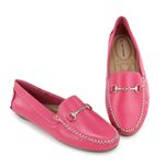 Mocassim Feminino em Couro Legítimo Rosa