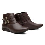 Bota Feminina Flat Rasteira Couro Legítimo Café