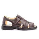 Sandália Masculina Conforto Velcro em Couro Legitimo Café