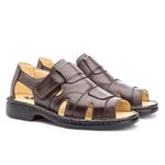 Sandália Masculina Conforto Velcro em Couro Legitimo Café