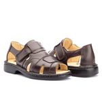 Sandália Masculina Conforto Velcro em Couro Legitimo Café