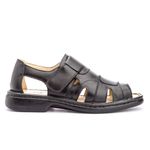 Sandália Masculina Conforto Velcro em Couro Legítimo Preto