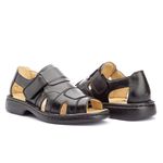 Sandália Masculina Conforto Velcro em Couro Legítimo Preto