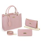 Kit Bolsa Feminina Angike + Carteira + Clutch Rosa