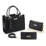 Kit Bolsa Grande Feminina + Carteira + Clutch Preto