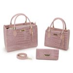 Kit 2 Bolsas Femininas Croco + Carteira Croco Rosa