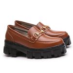 Sapato Mocassim Feminino Tratorado Couro Legítimo Chocolate Gravata