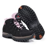 Bota Adventure Feminina em Couro Legítimo Preto-Rosa