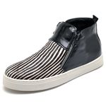 Tênis Casual Feminino Cano Alto Couro Legitimo Preto Zebra