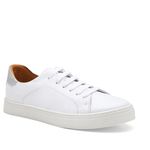 Tênis Casual Feminino Couro Legítimo Branco e Prata