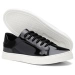 Tênis Feminino Casual Couro Legítimo Verniz Preto