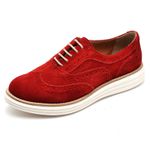 Sapato Oxford Feminino Couro Legítimo Camurça Vermelho