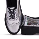 Sapato Oxford Feminino Sintético Tratorado Prata Metalizado