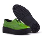 Sapato Oxford Feminino Sintético Tratorado Verde Metalizado