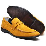 Sapato Mocassim Masculino Couro Nobuck Mostarda