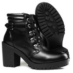 Bota Coturno Feminino Tratorado Sintético Preto