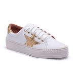 Tênis Casual Feminino Solado Borracha Sintético Branco Estrela Dourada