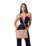 Bolsa Feminina Nude Grande, Alça de Mão e Transversal Dhaffy