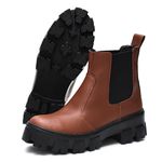 Bota Feminina Coturno Tratorado Chelsea Marrom Cano Baixo Dhaffy 