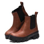 Bota Feminina Coturno Tratorado Chelsea Marrom Cano Baixo Dhaffy 