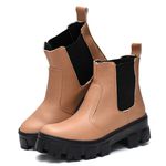 Bota Feminina Coturno Tratorado Chelsea Nude Cano Baixo Dhaffy 