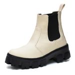 Bota Feminina Coturno Tratorado Chelsea Off White Cano Baixo Dhaffy 