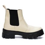 Bota Feminina Coturno Tratorado Chelsea Off White Cano Baixo Dhaffy 