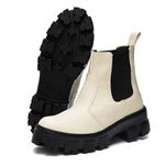 Bota Feminina Coturno Tratorado Chelsea Off White Cano Baixo Dhaffy 