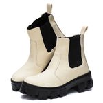 Bota Feminina Coturno Tratorado Chelsea Off White Cano Baixo Dhaffy 