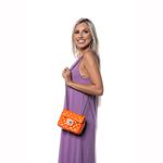 Bolsa Feminina Dhaffy Matelassê Fecho e Alça de Corrente Laranja