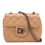 Bolsa Feminina Dhaffy Matelassê Fecho e Alça de Corrente Nude