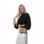 Bolsa Feminina Dhaffy Matelassê Fecho e Alça de Corrente Nude