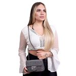 Bolsa Feminina Grafite Com Brilho De Festa Cluth Dhaffy 