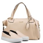 Kit Bolsa Feminina Báu Grande + Tênis Casual Slip On Off White Dhaffy 