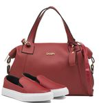 Kit Bolsa Feminina Báu Grande + Tênis Casual Slip On Vermelho Dhaffy 