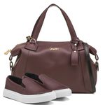 Kit Bolsa Feminina Báu Grande + Tênis Casual Slip On Vinho Dhaffy 