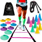 Kit De Treino Funcional Com Escada Rosa de 7 Degraus 10 Cones 10 Chapéus Chineses Corda Bolsa