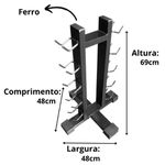 Kit 5 Pares de Halter 1kg a 5kg Revestido Em Borracha + Suporte Torre De Chão Para 10 Halteres