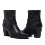 Bota Country Feminina Bico Fino Fácil de Calçar Em Couro Verniz Auto Brilho Exotico Anaconda Preto